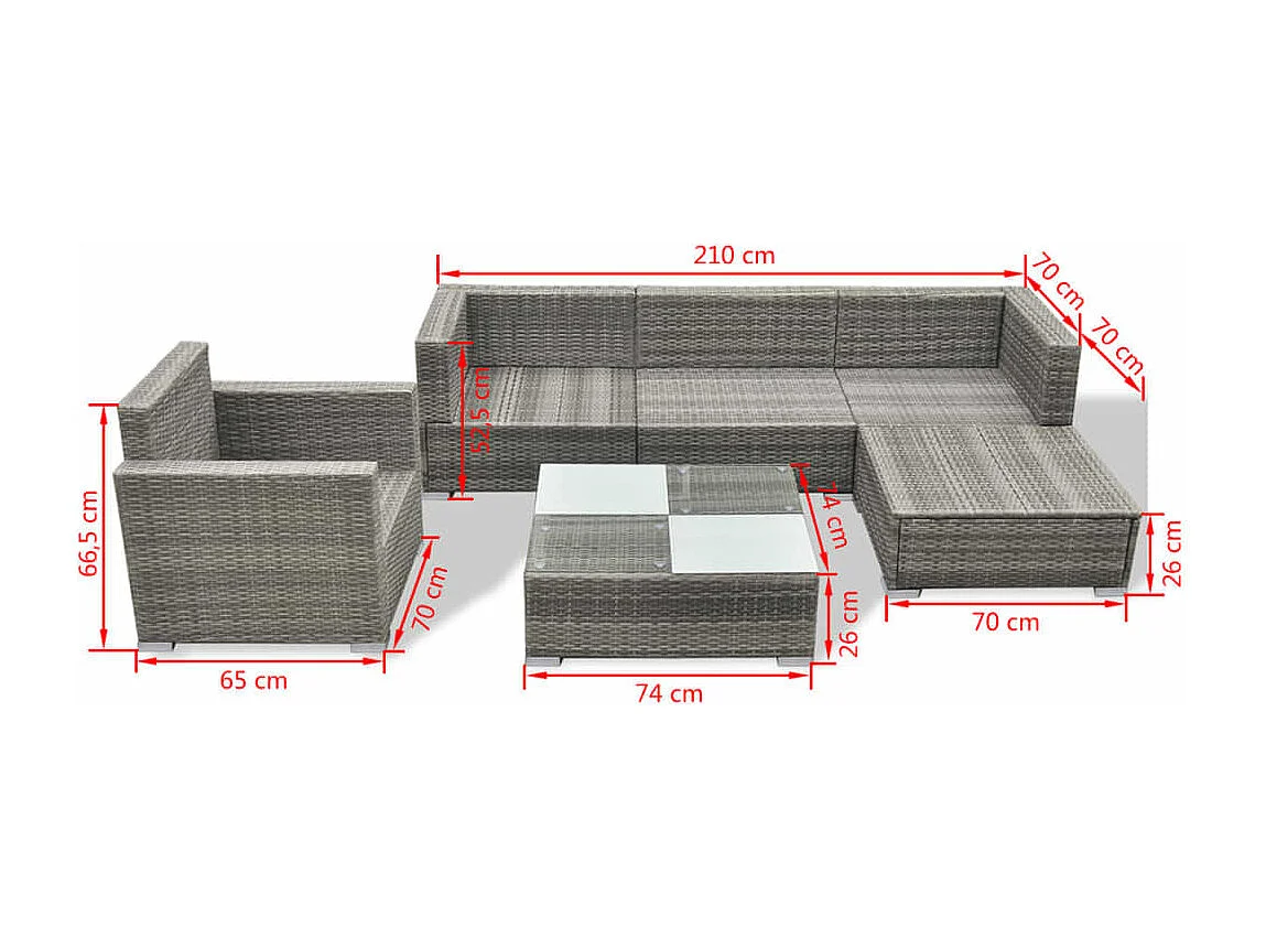 Móveis de jardim móveis de exterior Conjunto de móveis de 6 peças com almofadas de resina tecida cinza 02_0016875