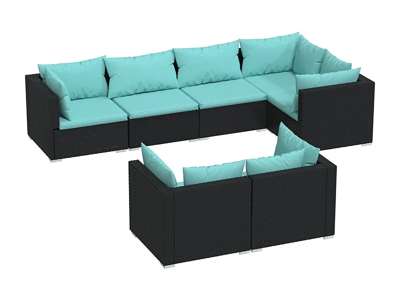 Mobili da giardino mobili da esterno Set di mobili da 7 pezzi con cuscini neri in resina intrecciata 02_0017262