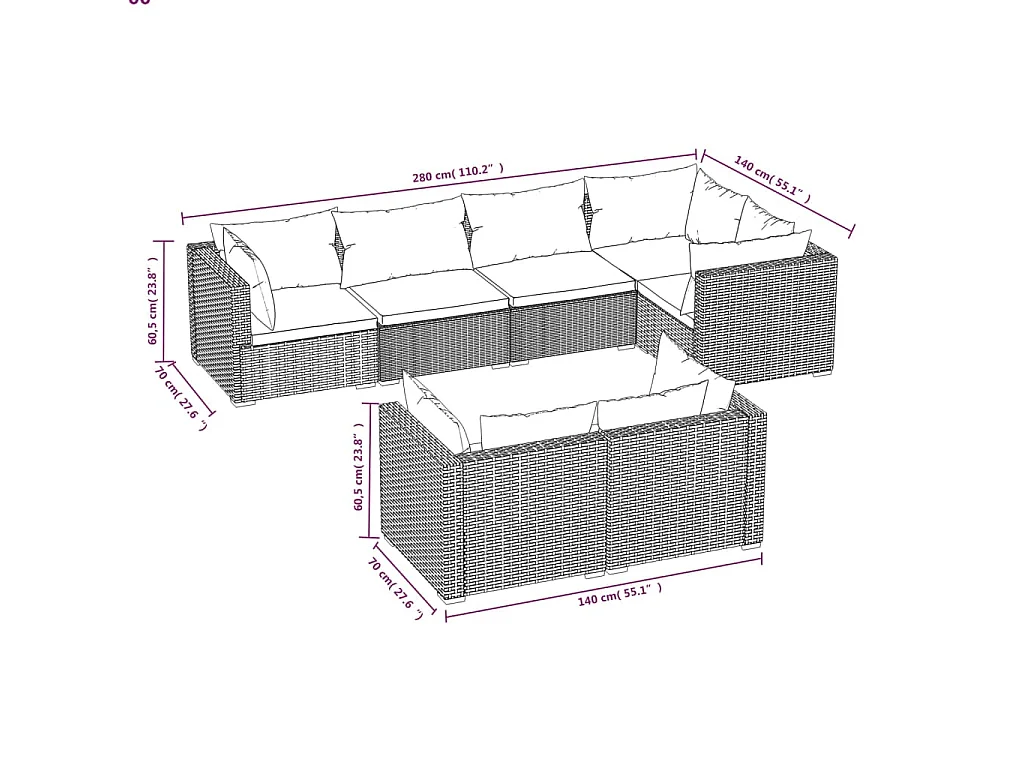 Mobili da giardino mobili da esterno Set di mobili da 7 pezzi con cuscini neri in resina intrecciata 02_0017262