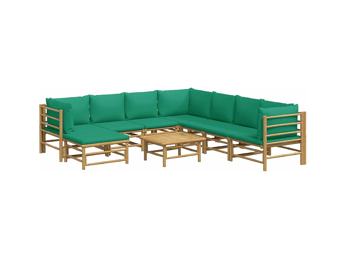 Mobili da giardino mobili da esterno Set di mobili da 9 pezzi con cuscini in bambù verde 02_0018170