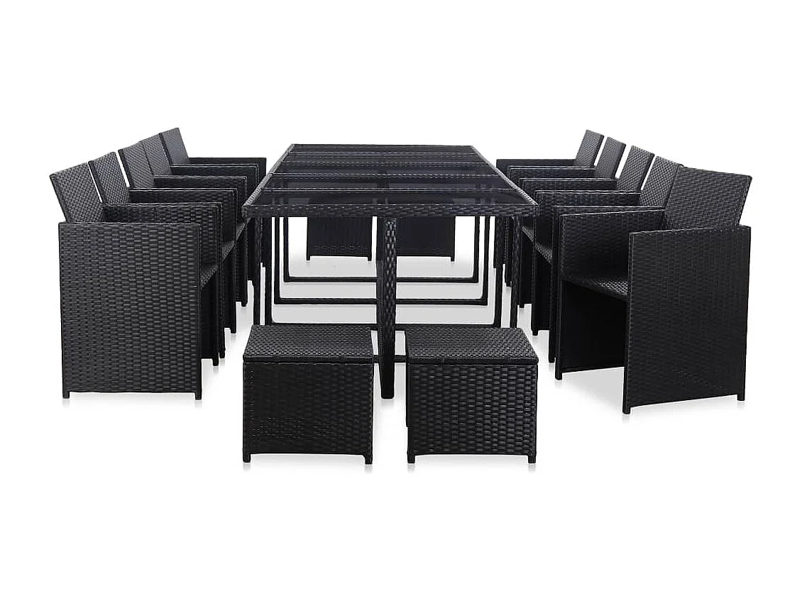 Muebles de jardín muebles de exterior juego de muebles de 15 piezas con cojines de resina tejida en negro 02_0015875