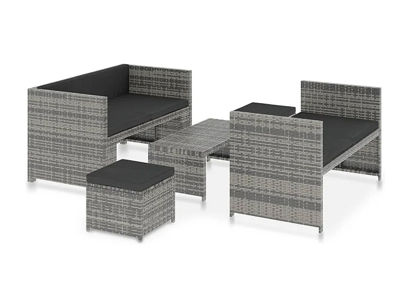 Mobili da giardino mobili da esterno Set di mobili da 5 pezzi con cuscini in resina intrecciata grigia 02_0016433