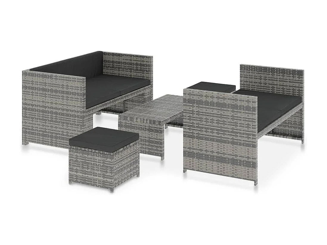 Mobili da giardino mobili da esterno Set di mobili da 5 pezzi con cuscini in resina intrecciata grigia 02_0016433