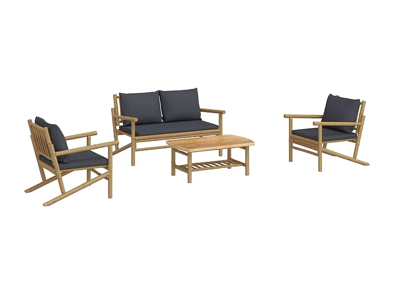 Mobili da giardino mobili da esterno Set di mobili da 4 pezzi con cuscini in bambù grigio scuro 02_0016135