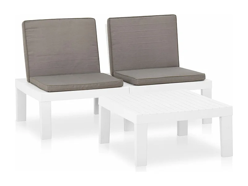 Móveis de jardim móveis de exterior Conjunto de móveis de 2 peças com almofadas de plástico branco 02_0015899