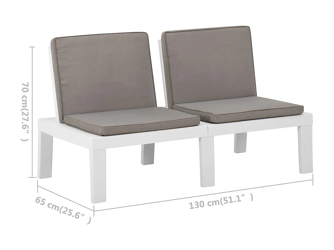 Muebles de jardín muebles de exterior Juego de muebles de 2 piezas con cojines de plástico blanco 02_0015899