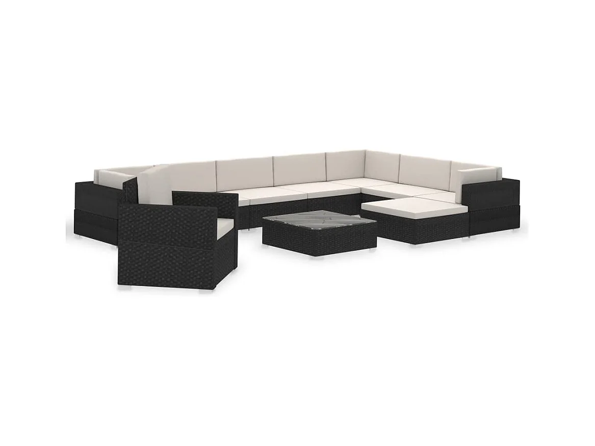 Mobili da giardino mobili da esterno Set di mobili da 12 pezzi con cuscini in resina intrecciata nera 02_0015661