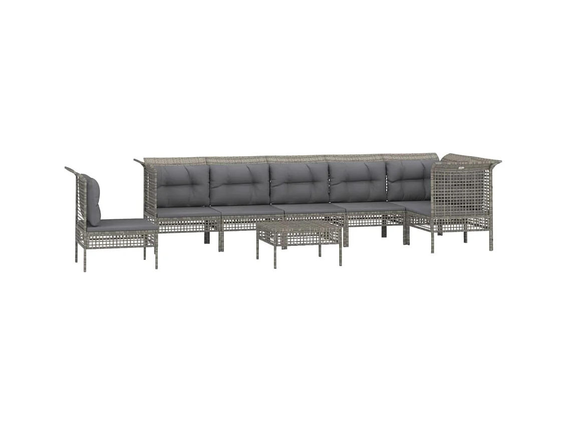 Móveis de jardim móveis de exterior Conjunto de móveis de 8 peças com almofadas cinza resina tecida 02_0017630