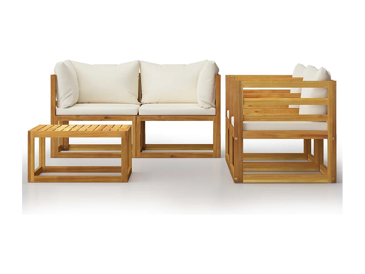 Mobili da giardino mobili da esterno Set di mobili da 5 pezzi con cuscino color crema in legno massello di acacia 02_0016295