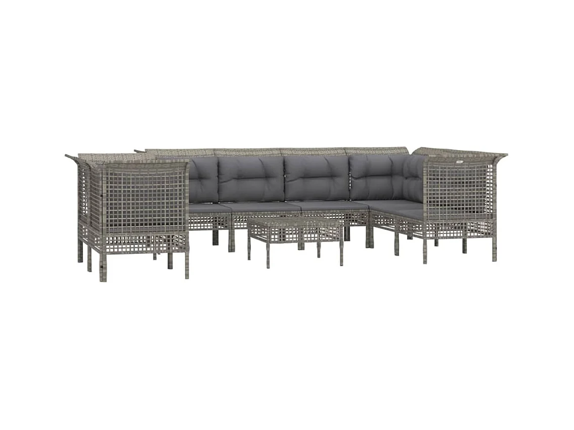 Mobili da giardino mobili da esterno Set di mobili da 9 pezzi con cuscini grigi in resina intrecciata 02_0018035