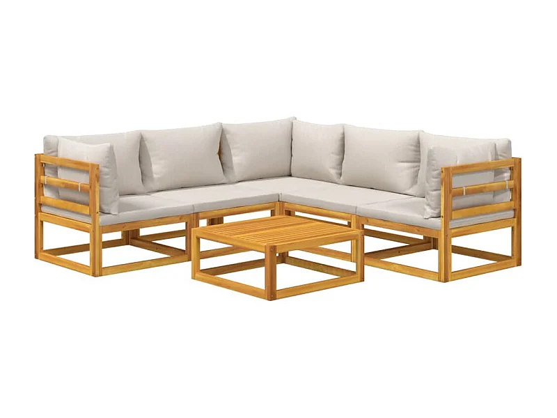 Muebles de jardín muebles de exterior juego de muebles de 6 piezas con cojines gris claro de madera maciza 02_0016778