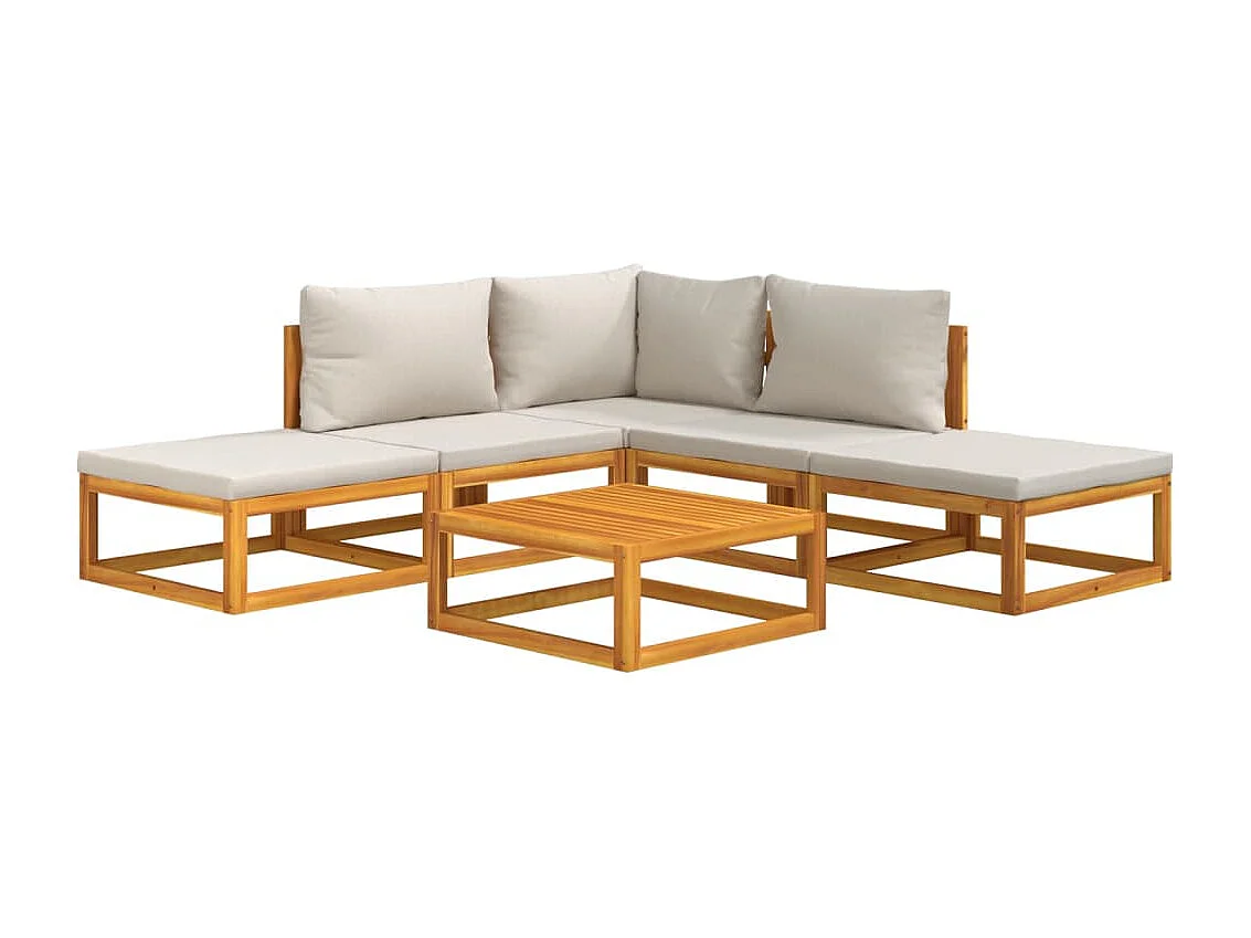 Móveis de jardim móveis de exterior Conjunto de móveis de 6 peças com almofadas cinza claro madeira maciça 02_0016777