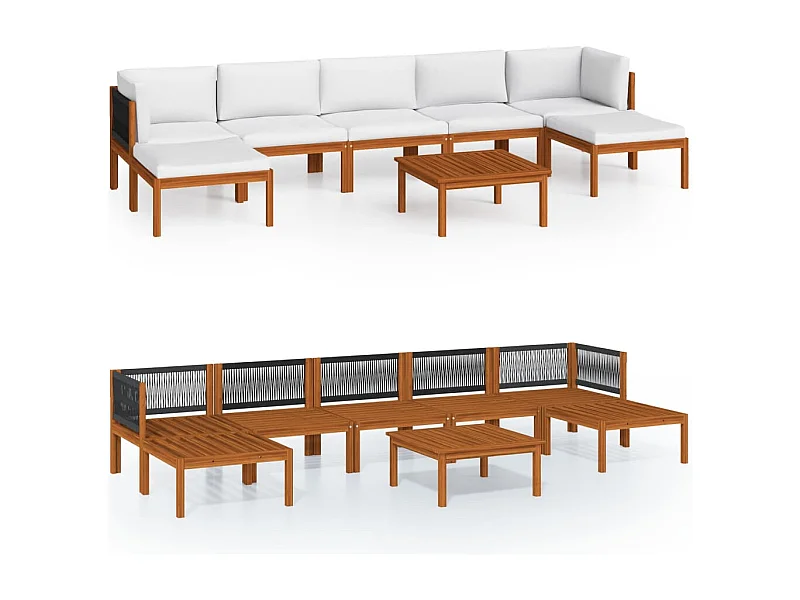Mobili da giardino mobili da esterno Set di mobili da 8 pezzi con cuscini color crema in legno massello di acacia 02_0017564