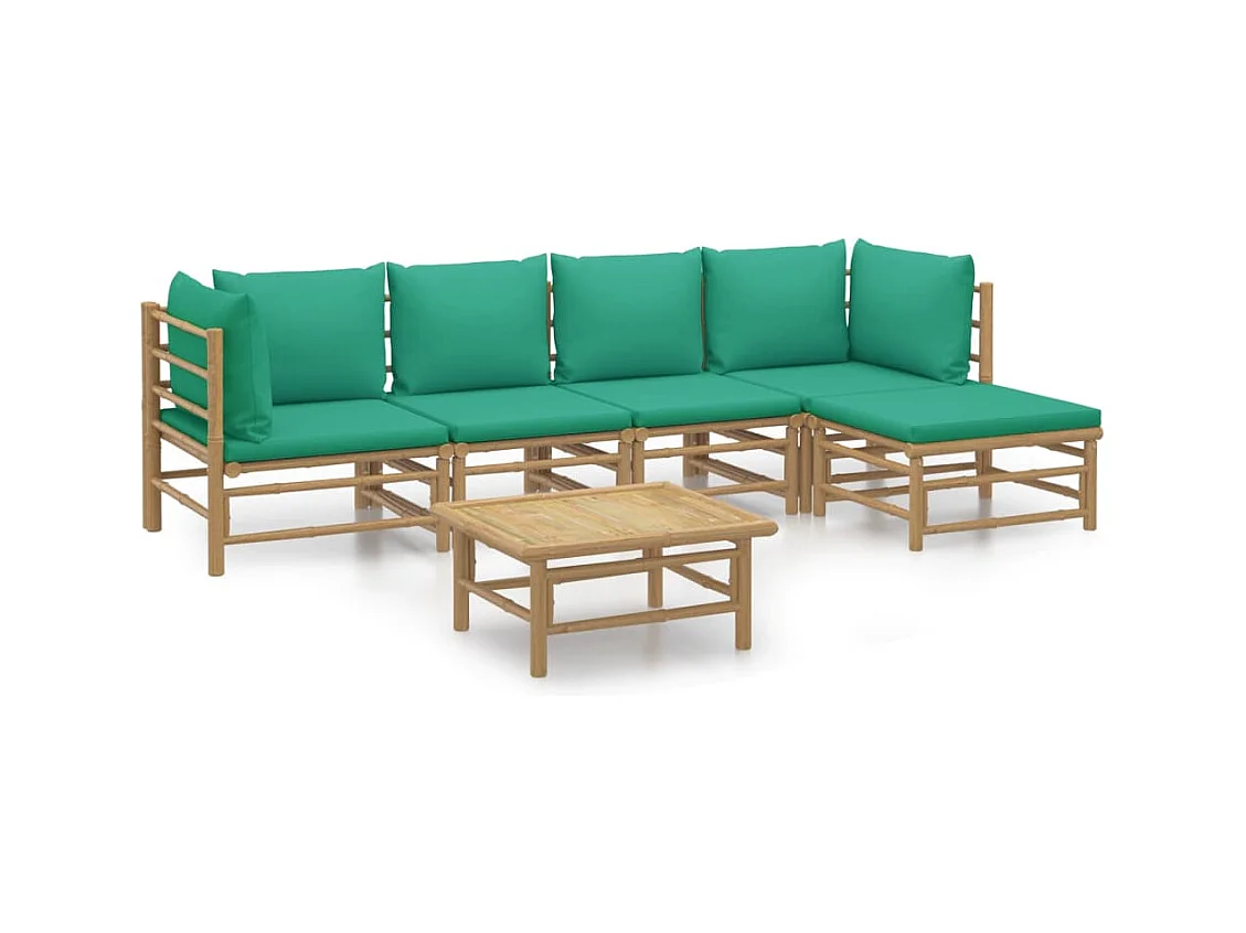 Mobili da giardino mobili da esterno Set di mobili da 6 pezzi con cuscini in bambù verde 02_0016954