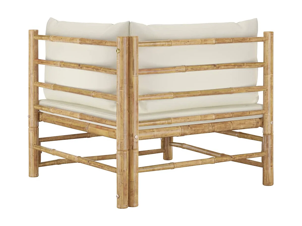 Móveis de jardim móveis de exterior Conjunto de móveis de 2 peças com almofadas de bambu branco creme 02_0015881