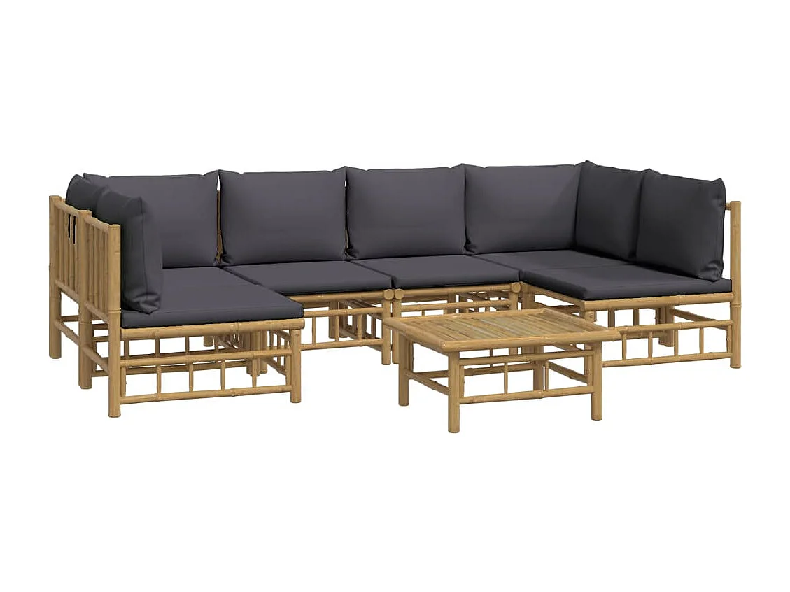 Mobili da giardino mobili da esterno Set di mobili da 7 pezzi con cuscini in bambù grigio scuro 02_0017195