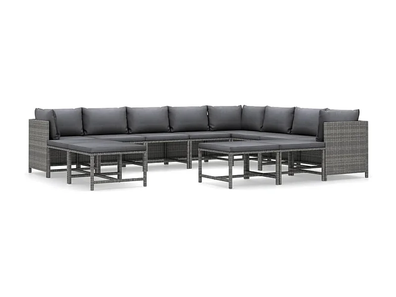 Muebles de jardín muebles de exterior juego de muebles de 12 piezas con cojines de resina tejida gris 02_0015646