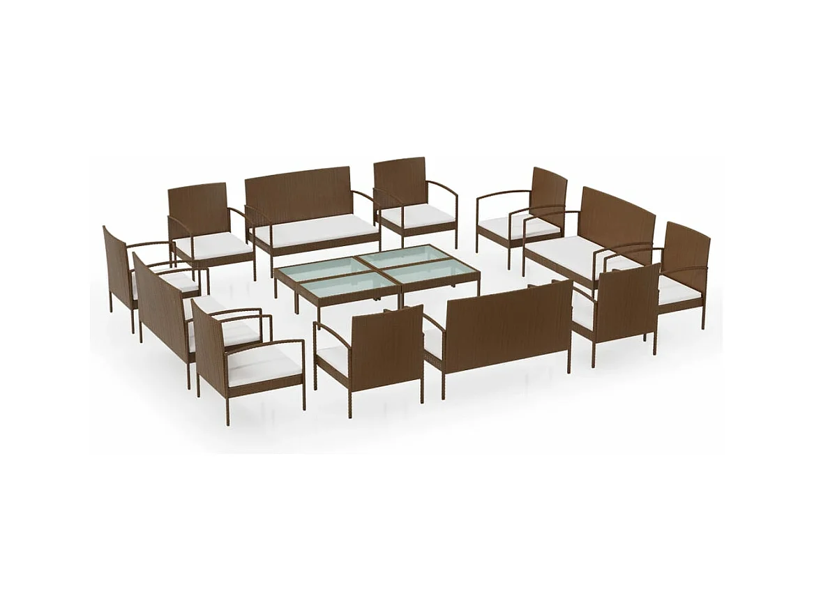 Mobili da giardino mobili da esterno Set di mobili da 16 pezzi con cuscini in resina intrecciata marrone 02_0015877