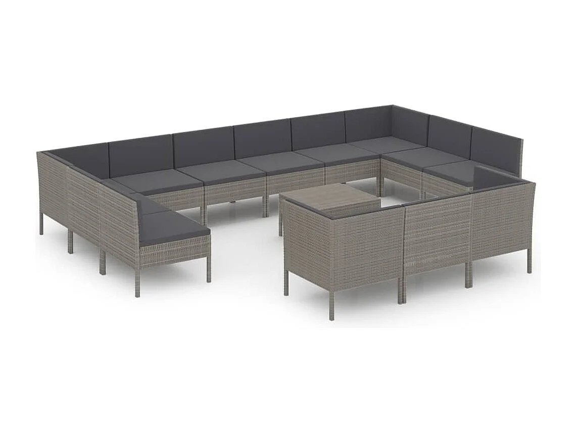 Mobili da giardino mobili da esterno Set di mobili da 14 pezzi con cuscini in resina intrecciata grigia 02_0015856