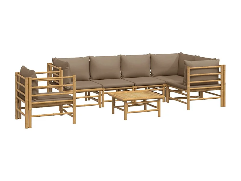 Móveis de jardim móveis de exterior Conjunto de móveis de 7 peças com almofadas de bambu cinza 02_0017336