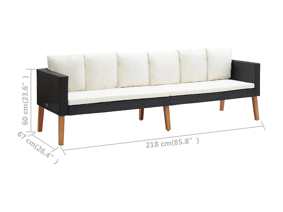 Móveis de jardim móveis de exterior Conjunto de móveis de 3 peças com almofadas de resina tecida preta 02_0016011