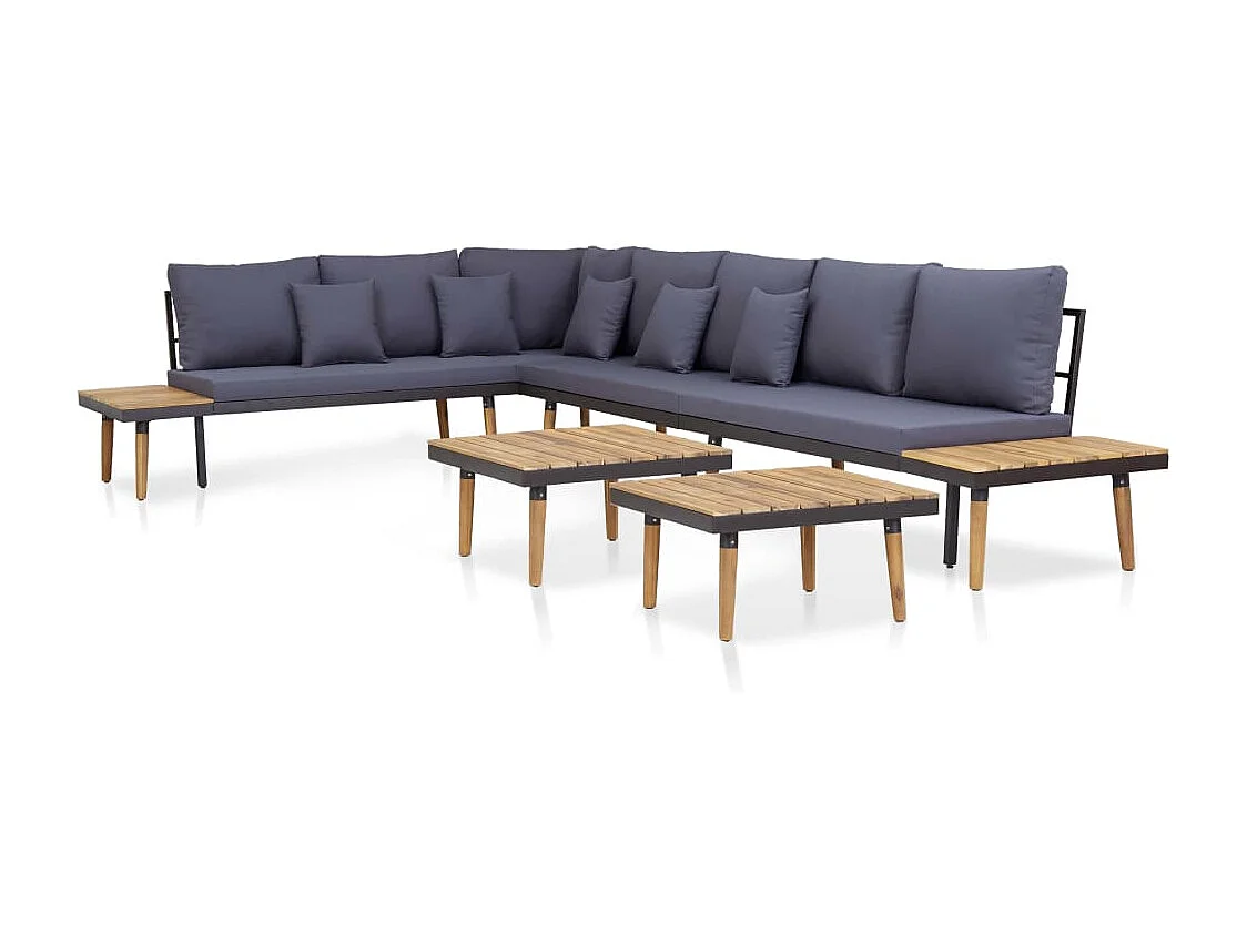 Muebles de jardín muebles de exterior Juego de muebles de 7 plazas con cojines de acacia maciza marrón 02_0017455