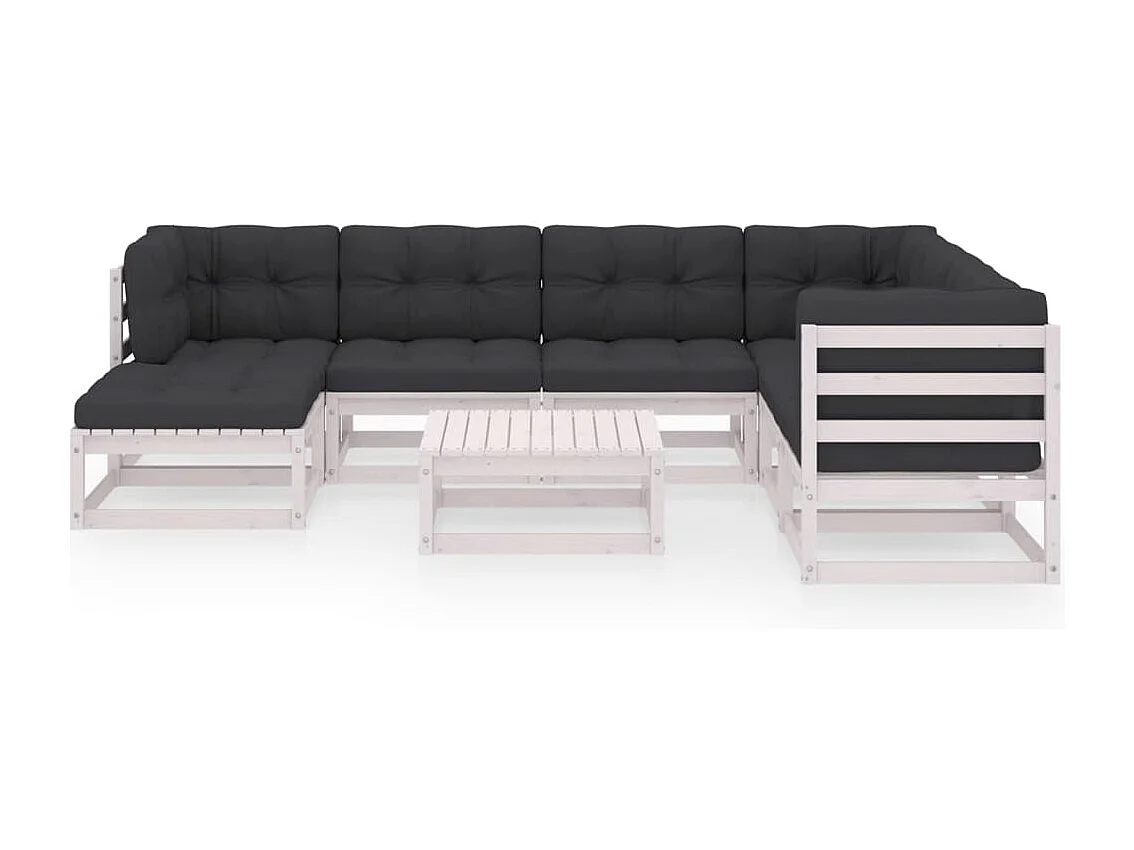 Móveis de jardim móveis de exterior Conjunto de móveis de 8 peças com almofadas madeira maciça de pinho 02_0017533