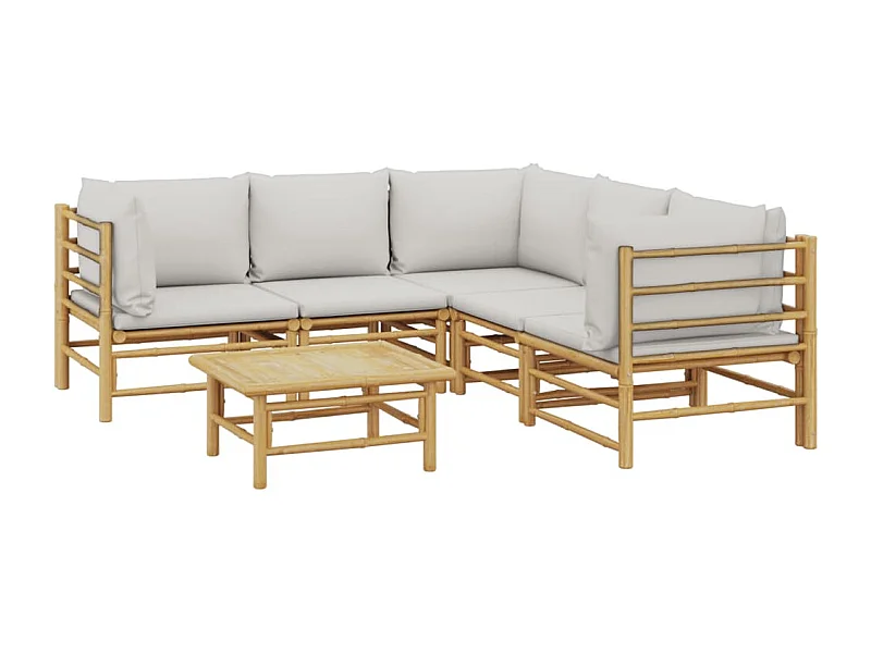 Muebles de jardín muebles de exterior juego de muebles de 6 piezas con cojines de bambú gris claro 02_0016773