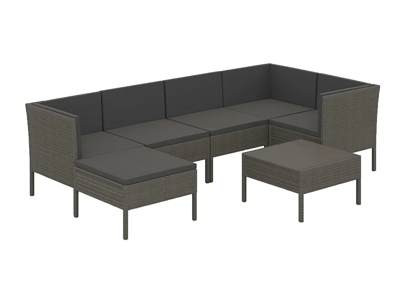 Muebles de jardín muebles de exterior Juego de muebles de 7 piezas con cojines de resina tejida gris 02_0017275