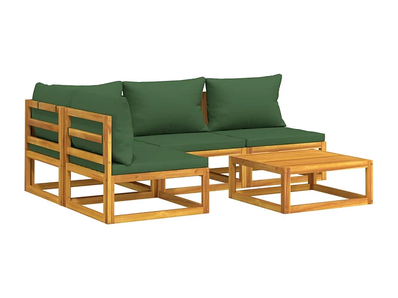 Muebles de jardín muebles de exterior juego de muebles de 5 piezas con cojines verdes de madera maciza 02_0016511