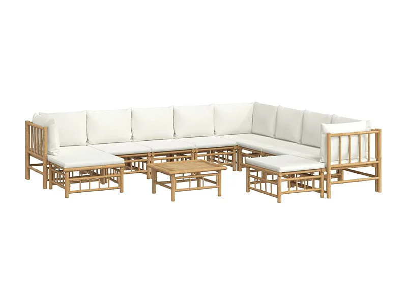 Muebles de jardín muebles de exterior juego de muebles de 11 piezas con cojines de bambú blanco crema 02_0015302