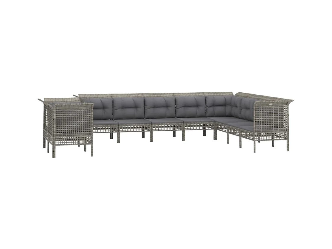 Muebles de jardín muebles de exterior conjunto de muebles 10 piezas con cojines grises resina tejida 02_0015056