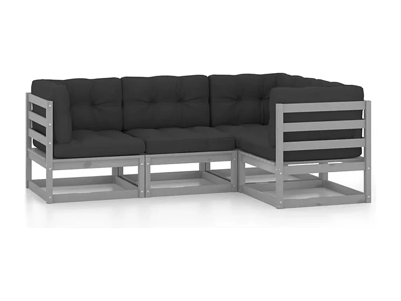 Móveis de jardim móveis de exterior conjunto de móveis de 4 peças com almofadas madeira maciça de pinho 02_0016105