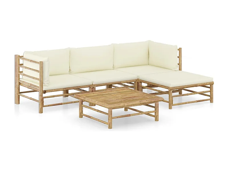Muebles de jardín muebles de exterior juego de muebles de 5 piezas con cojines de bambú blanco crema 02_0016305