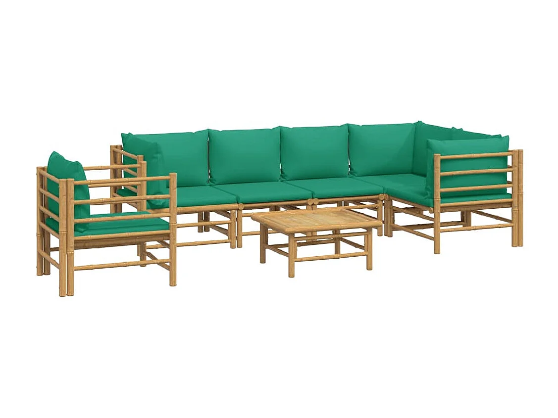 Móveis de jardim móveis de exterior Conjunto de móveis de 7 peças com almofadas de bambu verde 02_0017341