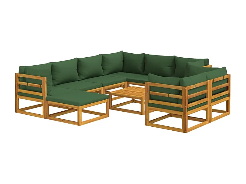 Mobili da giardino mobili da esterno Set di mobili da 10 pezzi con cuscini verdi in legno massello 02_0015192