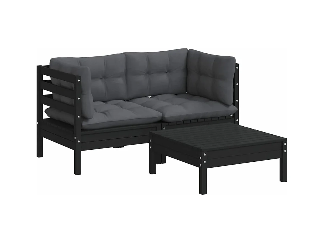 Móveis de jardim móveis de exterior Conjunto de móveis de 3 peças com almofadas madeira de pinho antracite 02_0015918