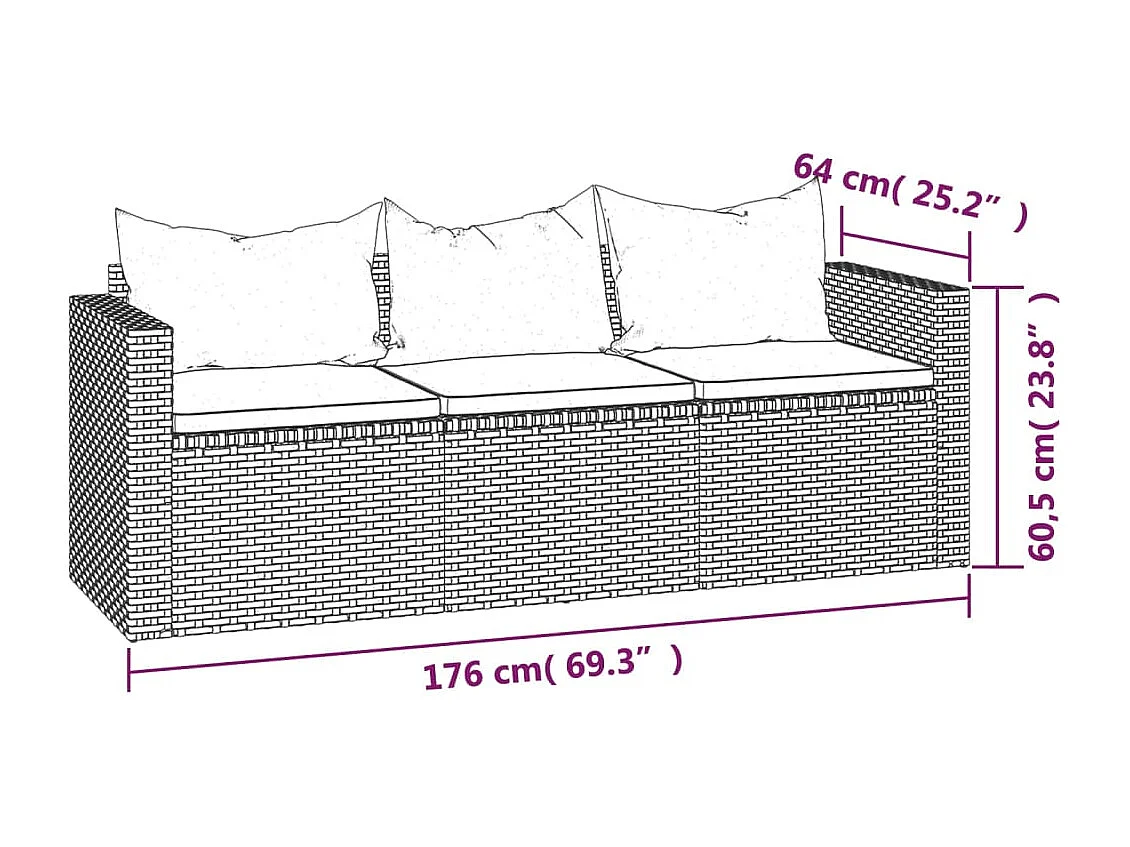 Móveis de jardim móveis de exterior conjunto de móveis de 3 peças com almofadas cinza resina tecida 02_0015980
