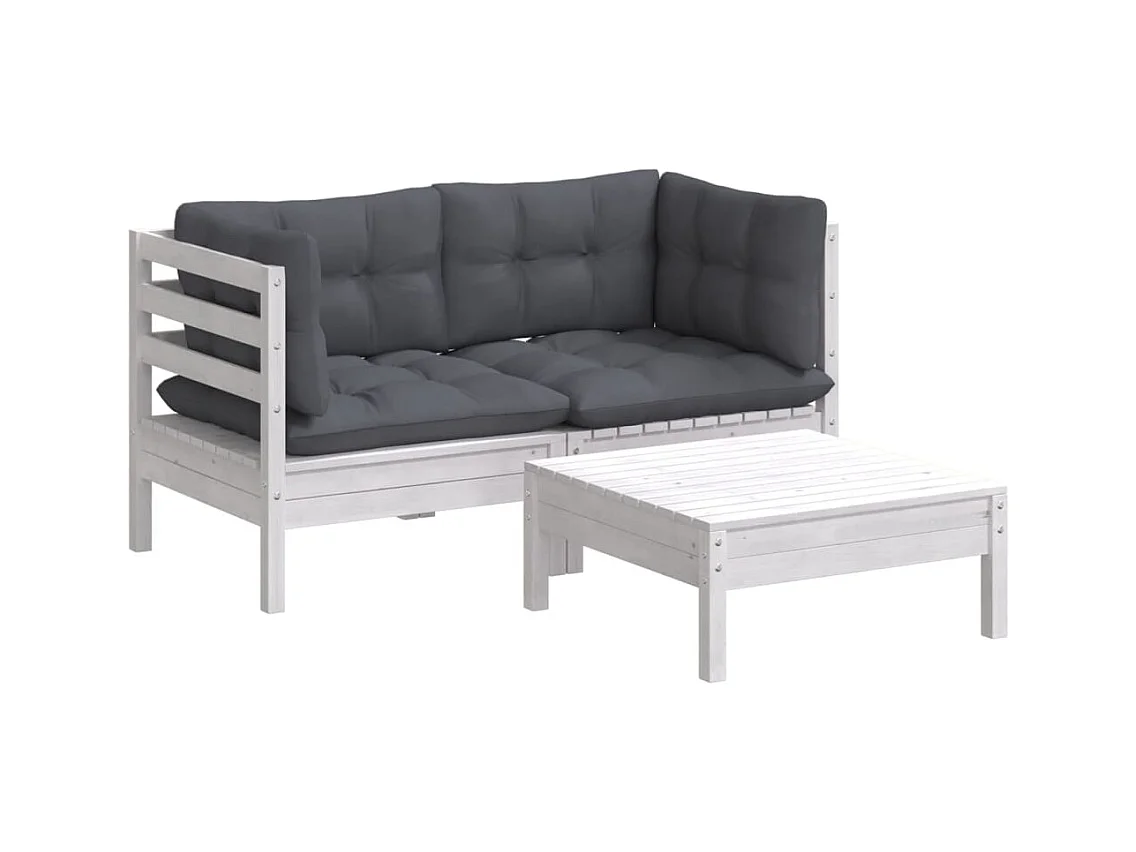 Mobili da giardino mobili da esterno Set di mobili da 3 pezzi con cuscini antracite in legno di pino 02_0015917