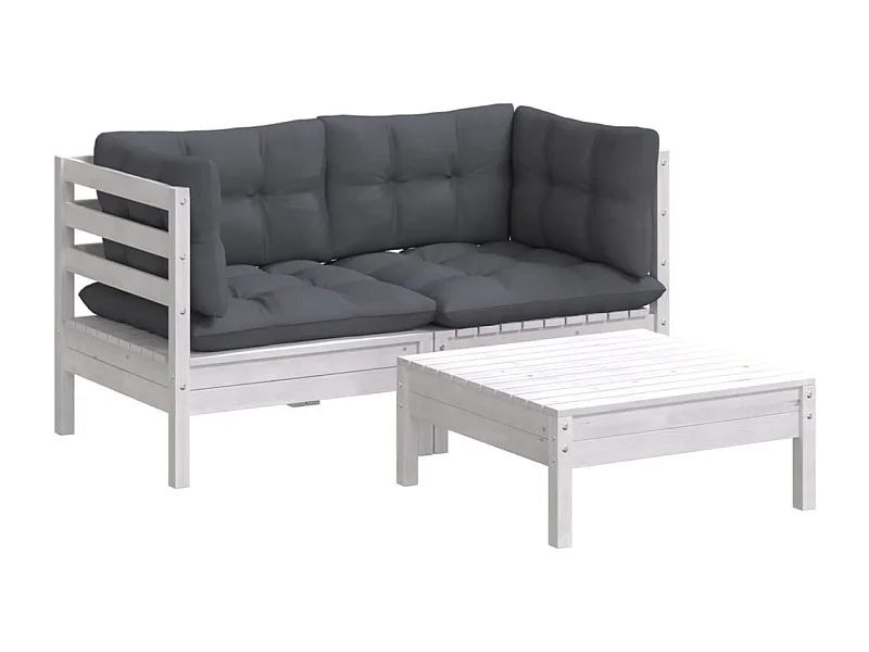 Mobili da giardino mobili da esterno Set di mobili da 3 pezzi con cuscini antracite in legno di pino 02_0015917