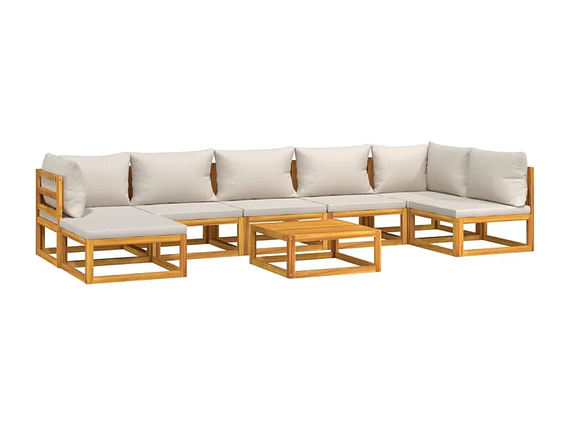Mobili da giardino mobili da esterno Set di mobili da 8 pezzi con cuscini grigio chiaro in legno massiccio 02_0017590