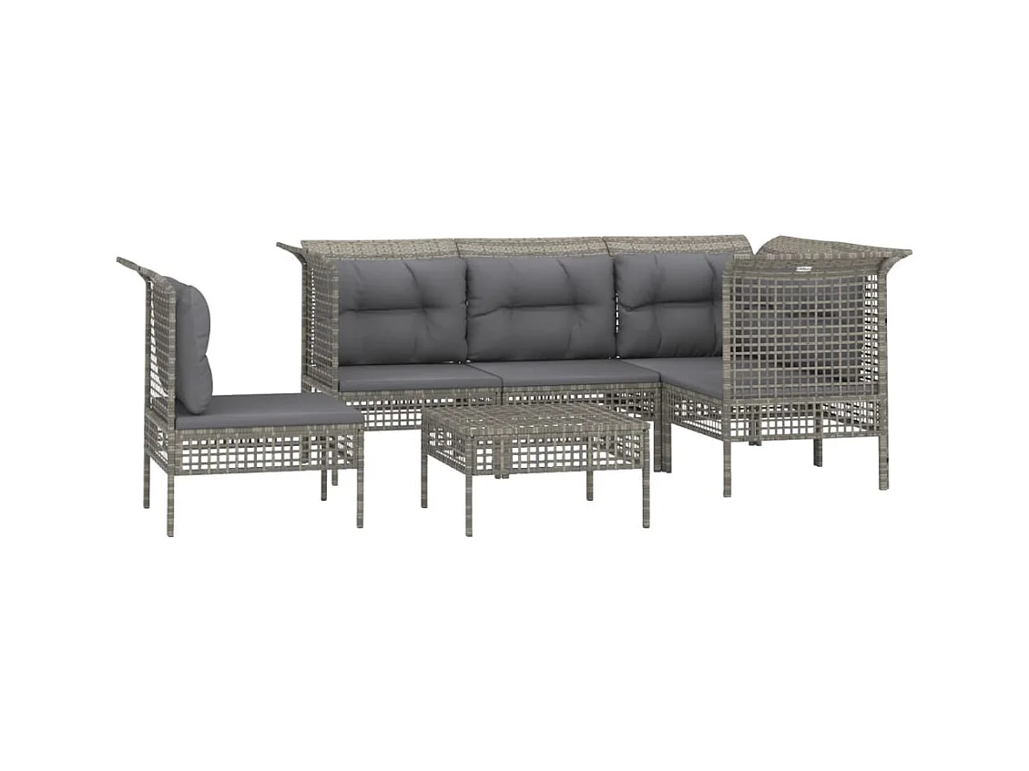 Mobili da giardino mobili da esterno Set di mobili da 6 pezzi con cuscini grigi in resina intrecciata 02_0016799