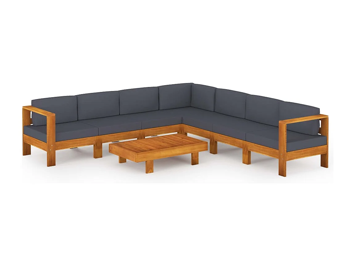 Mobili da giardino mobili da esterno Set di mobili da 8 pezzi con cuscini grigio scuro in legno di acacia 02_0017593