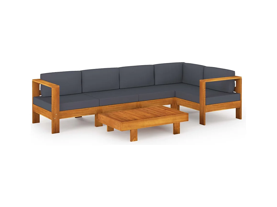 Mobili da giardino mobili da esterno Set di mobili da 6 pezzi con cuscini grigio scuro in legno di acacia 02_0016788