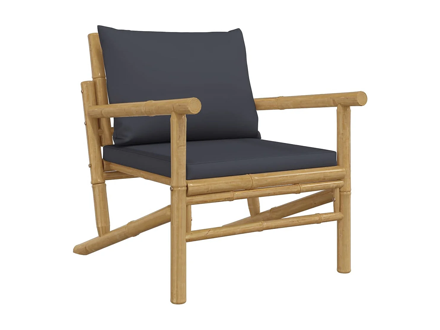 Móveis de jardim móveis de exterior Conjunto de móveis de 5 peças com almofadas de bambu cinza escuro 02_0016392