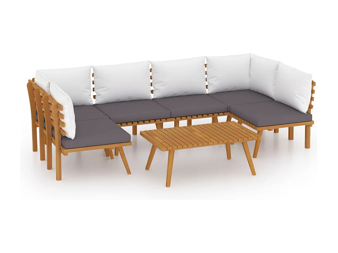 Móveis de jardim móveis de exterior Conjunto de móveis de 7 peças com almofadas madeira de acácia maciça 02_0017090