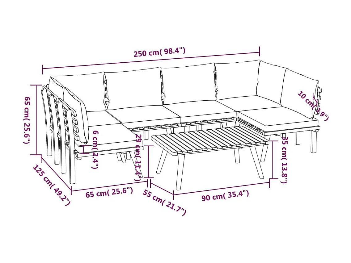 Móveis de jardim móveis de exterior Conjunto de móveis de 7 peças com almofadas madeira de acácia maciça 02_0017090