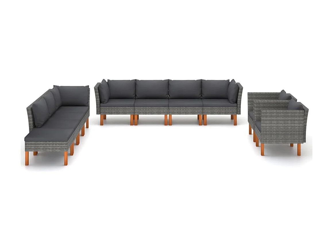 Mobili da giardino arredo esterno set mobili 10 pezzi resina intrecciata e legno di eucalipto grigio 02_0015280