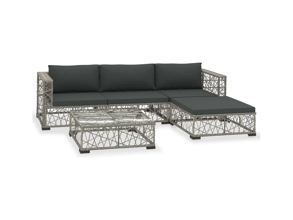 Mobili da giardino mobili da esterno Set di mobili da 5 pezzi con cuscini in resina intrecciata grigia 02_0016441