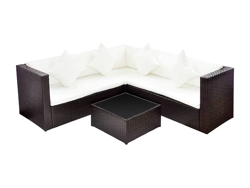 Mobili da giardino mobili da esterno Set di mobili da 4 pezzi con cuscini in resina intrecciata marrone 02_0016188